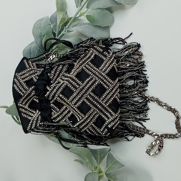 Les Petits Joueurs Crystal Beaded Sac With Removable Chain Satin/Leather - Picture 8 of 12